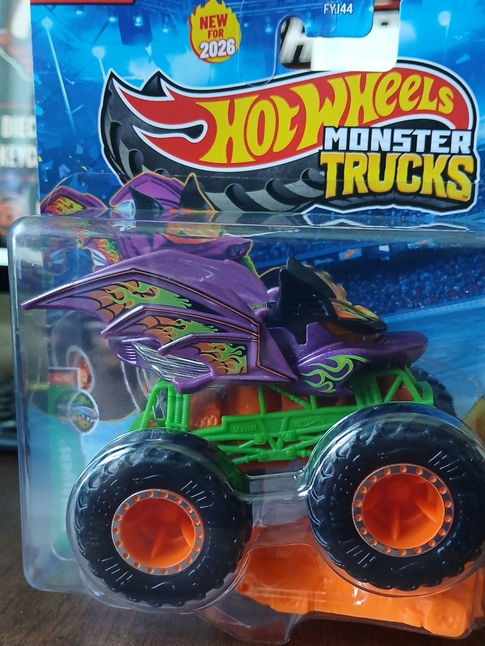 Hot Wheels Monster Truck — Purple Dragon Body with Green Frame and Orange Wheels